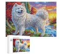 White Dog in Autumn Forest Sunset Puzzle 300 Pezzi Per Adolescenti 14+ Gioco Educativo Pratica Del Ragionamento Regalo Per Studio 300 PCS