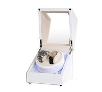 White Double Watch Winder Box for Automatic Watch Built-in LED Light Piano Paint Exterior Dual Power Supply Quiet Motor (D)