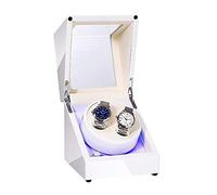 White Double Watch Winder Box for Automatic Watch Built-in LED Light Piano Paint Exterior Dual Power Supply Quiet Motor (A)