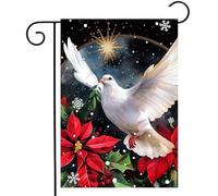 White Dove Flying In The Sky Peace Love Winter Red Flowers Flag Resistente Alle Intemperie Bandiera Da Giardino Colore Vivido Bandiera Per Festival Esterno Prato 30X45Cm