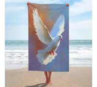 White Dove Soaring in The Sky Telo da spiaggia in microfibra senza sabbia, grandi asciugamani da doccia multiuso assorbente per bagno piscina 130 x 80 cm