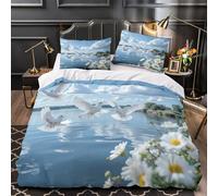 White Doves Flying Set Di Copripiumino microfibra traspirante 3 Pezzi stampa 3D con cerniera nature Serene Set Di Copripiumino con federa per cuscini traspirante for ragazzi Double（200x200cm）