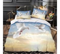 White Doves Set Di Copripiumino 3 Pezzi stampa 3D microfibra traspirante con cerniera nature Serene Set Di Copripiumino con federa per cuscini ultra morbido for adolescenti Single（140x200cm）