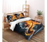White Drago che respira fuoco Copripiumino A Doppio Strato animali della giungla di fiori Ipoallergenico Copripiumino in Fibra Ultra Fine Stampa 3D Set Di Tre Pezzi Sul Letto Super King（260x220cm）