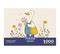 White Duck Wearing An Pron 1000 Pcs Cartone Robusto Puzzle Duck with Flowers Sfida Unica Gioco Creativo Puzzle Per Bambini 70x50cm/1000pcs