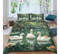 White ducksSet Di Copripiumino ultra microfibra 3 pezzi motivo 3D con cerniera Nature serene scene copripiumino con federa traspirante ultra morbido e traspirante for bambini King（220x240cm）