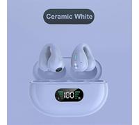 (white) Earless Wireless Earphone Noise Reduction Earhook Motion Noise Reduction Digital Display Ultra Long Range Earclip