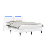 White Faux Leather Bed Frame with LED Lights and USB Ports, Upholstered Headboard Queen Size 160 x 200 cm, Sturdy Plywood Platform Base No Box Spring Needed, Modern Chic Bedroom Relaxation and Study