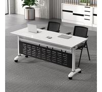 White Foldable Conference Tables, Flip-Top Mobile Training Seminar Table with Storage Space, Save Space Rolling Meeting Table for Office