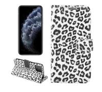 (White)For iPhone 13 Pro Leopard Pattern Horizontal Flip PC + PU Leather Case with Holder, Card Slots & Wallet Function