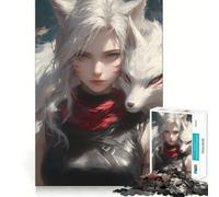 White Fox Anime Sexy Girl Puzzle da 1000 pezzi per adulti Gioco di sfida mentale Taglio preciso Allineamento perfetto Divertimento in famiglia Attività serale (38x52cm)