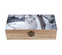 White Fox in the Snow, scatola per tesori in legno, 20 x 9,4 x 5,8 cm, con coperchio incernierato e chiusura frontale