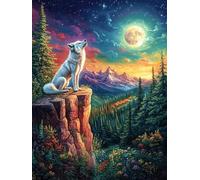 White Fox on A Rocky Cliff Under The Moon Rompicapo 300 Pezzi Per Famiglie Numerose Wildlife Pet Cartone Riciclato Ecologico Per Riunioni Di Famiglia Con Poster E Colla Inclusi Top Vendita 300 PCS