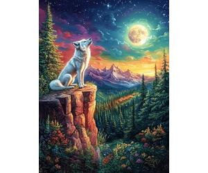 White Fox on A Rocky Cliff Under The Moon Rompicapo 300 Pezzi Per Famiglie Numerose Wildlife Pet Cartone Riciclato Ecologico Per Riunioni Di Famiglia Con Poster E Colla Inclusi Top Vendita 300 PCS