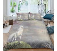 White fox standingSet Di Copripiumino microfibra 3 Pezzi stampa di 3D cerniera nascosta Fantasy art style copripiumino con federa soffice ultra morbido e traspirante for bambini King（220x240cm）