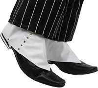 White Gangster Spats - Confezione da 12 copriscarpe bianchi con bottoni in metallo - accessorio per travestimento da mafia mafiosa