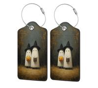 White Ghosts Woods Dark Academia - Etichette estetiche per bagagli per valigie, confezione da 2, in pelle, con patta per la privacy, etichetta identificativa con nome e anello in metallo, per donne e