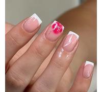 White Glitters Press On Nails 24PCS Short Square French Design Artificial Nails ABS Matte Natural Look Daily Wear French Style Press On Nail