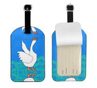 White Goose - Targhetta per bagagli in pelle ecologica in poliuretano, double-face, personalizzabile, con copertura per la privacy