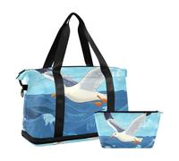 White Gull Flying over Sea - Borsone da viaggio oversize con tracolla regolabile per viaggi d'affari, set da 2 pezzi, Gabbiano bianco che vola sopra il mare, 1 size
