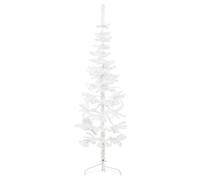 White Half Christmas Tree, 150 cm Slim Artificial PVC Holiday Decor with Metal Stand, Space Wall Design for Indoor Home Decoration, 176 Tips