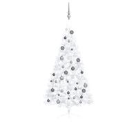 White Half Wall Artificial Christmas Tree, 150 cm Tall, Pre-Lit with 150 s, 340 suggerimenti, include ornamenti e topper, spazio interno per la casa