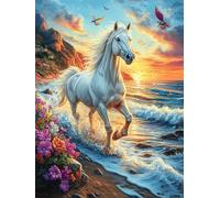 White Horse Galloping on The Beach Puzzle 300 Pezzi Raffaello Per Collezionisti Science Fiction Magical Dream Cartone Di Alta Qualità Opere Rinascimentali Per Decorazione Ufficio Da Passatempo Qualit