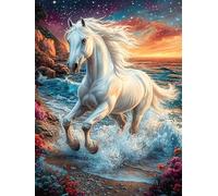 White Horse Galloping on The Beach Puzzle 500 Pezzi Difficoltà Estrema Cartone Spesso Tema Monocromatico Animal Plant Per Appassionati Di Puzzle Antistrappo Non Sbiadisce Top Vendita 500 PCS