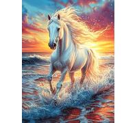 White Horse Galloping on The Waves Puzzle 300 Pezzi Per Natale Feste E Compleanni Fairy Tale Scenery Cartoon Rompicapo Intelligente Idea Regalo Per Lui Padre E Fratello in Ogni Occasione 300 PCS
