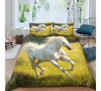 White horse gallopingcopripiumino ultra microfibra 3 Pezzi stampa 3D con cerniera Nature landscape Set Di Copripiumino incluso federe per cuscini aiosa for bambini e adolescenti Single（140x200cm）