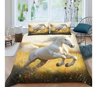 White horse gallopingSet Di Copripiumino microfibra 3 Pezzi stampa 3D con cerniera Nature landscape copripiumino con federa traspirante ultra morbido e traspirante for bambini Double（200x200cm）