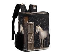 White Horse Peeking Out at The Snowy Cooler Zaino isolato Ice Chest Bag Lunch Box Zaino per Uomo Donna