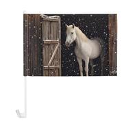 White Horse Peeking Out at The Snowy Flag 30 x 45 cm bandiere auto finestra banner segno per donne uomini