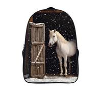 White Horse Peeking Out at The Snowy Zaino per computer portatile carino borsa da viaggio casual zaino da 16 pollici borse a tracolla
