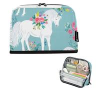White Horses Floral Pencil Bags Zipper Pencil Pouch Large Pencil Case Teen Girls Pen Pouch Boy Floral Print Stationery Kids Back to School Supply
