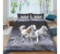White horses gallopingcopripiumino 3 Pezzi stampa 3D cerniera nascosta Wild nature scene Set Di Copripiumino con federe per cuscini traspirante for bambini e adolescenti Super king（260x220cm）