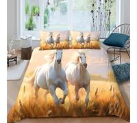 White horses gallopingcopripiumino ultra 3 Pezzi stampa di 3D con cerniera Wild nature scene Set Di Copripiumino con federe per cuscini soffice for bambini e adolescenti Super king（260x220cm）