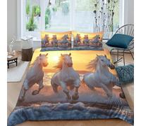 White horses gallopingSet Di Copripiumino microfibra morbida 3 Pezzi stampa 3D con cerniera Wild nature scene copripiumino incluso federe aiosa ultra morbido for coppie Super king（260x220cm）