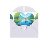 White HYTTER Love Puppy Walking by the Lake Prints, biglietto di auguri per Natale, compleanni e anniversari