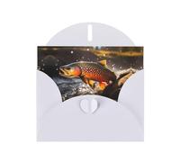 White JKIEGOQ Brook - Biglietto di auguri con stampa di pesca alla trota, 10,2 x 15,2 cm, per Natale, San Valentino, matrimonio, inviti per feste
