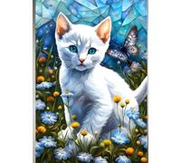 WHITE KITTEN & BUTTERFLY * KITTY CAT LOVE - Cute Mini Journal Diary Scratch Art Doodle Jot Blank Pad: ֍ 5x7~Greeting Note Card Size֎ EXPRESS YOURSELF ... Shower Holiday Childrens Party Favor Gift