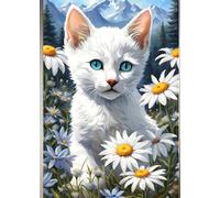 WHITE KITTEN & SHASTA DAISY MOUNTAIN * KITTY CAT LOVE GREETING NOTE CARD - Cute Mini Journal Diary Scratch Art Doodle Jot Pad: ֍ 5x7 ~ 24 page/12 ... Bridal Shower Holiday Feline Party Favor Gift
