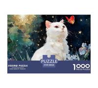 White Kitty Sits in The Grass 1000 Pcs Cartone Robusto Puzzle Cozy Kitten Sfida Unica Gioco Creativo Puzzle Per Bambini 38x26cm/1000pcs