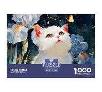 White Kitty Sits in The Grass 1000 Pcs Cartone Robusto Puzzle Cozy Kitten Sfida Unica Gioco Per Famiglie Puzzle Per Adulti E Bambini 52x38cm/1000pcs