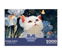White Kitty Sits in The Grass 1000 Pezzi Cartone Robusto Puzzle Cozy Kitten Sfida Unica Gioco Creativo Puzzle Per Adulti E Bambini 38x26cm/1000pcs