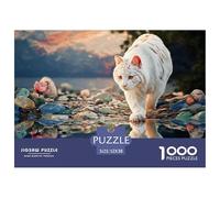 White Kitty Walking on The Water 1000 Pezzi Cartoncino Premium Puzzle White Kitten Immagini Vibranti Giocattoli Educativi Puzzle Per Bambini 52x38cm/1000pcs
