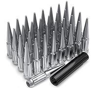 White Knight Dadi filettati M14 x 2,0 per ruote aftermarket o di fabbrica, 33 dadi cromati e adattatore per chiavi, sedili a ghianda con scanalatura, in acciaio al carbonio per una facile