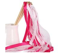 White Lace Ribbon Wands with Golden Silver Bells, Fairy Streamer Stick for Wedding Party per Decorazioni di Nozze Feste(Red,30pcs)