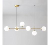 White Lampshade Chandelier 5/6 Lights Glass Pendant Light Copper Frame for Living Bedroom Kitchen Restaurant E27 Socket Dining Room Hanging Ceiling Light(6-Lights)