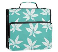 White Leaves Teal 3,8 cm 3 anelli con cerniera borsa raccoglitore con manico e tracolla rimovibile facile da trasportare con cerniera portfolio adatto per la scuola media